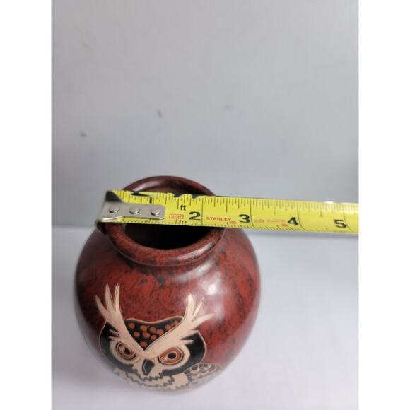Nicaraguan Pottery OWL Vase Calera Signed Rust Brown Colorful 8" - Picture 7 of 8